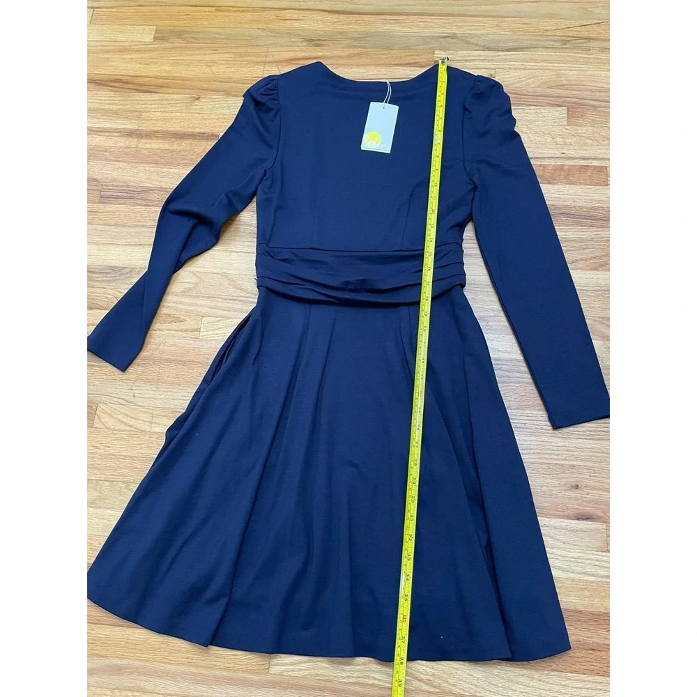 Boden Maggie Women's 4 Blue Dress Ponte Knit Fit &‎ Flare Ruched Waist Classic